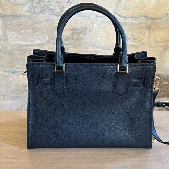 MICHAEL KORS Hamilton Medium Satchel Leather Bag Black gold +wallet set NWT - Picture 10 of 15